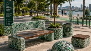 Mobiliário urbano com reaproveitamento de vidro